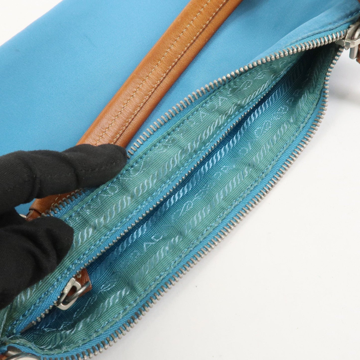 Prada Triangle Logo Nylon Leather Shoulder Bag Blue Brown BR2205【Pre-order】