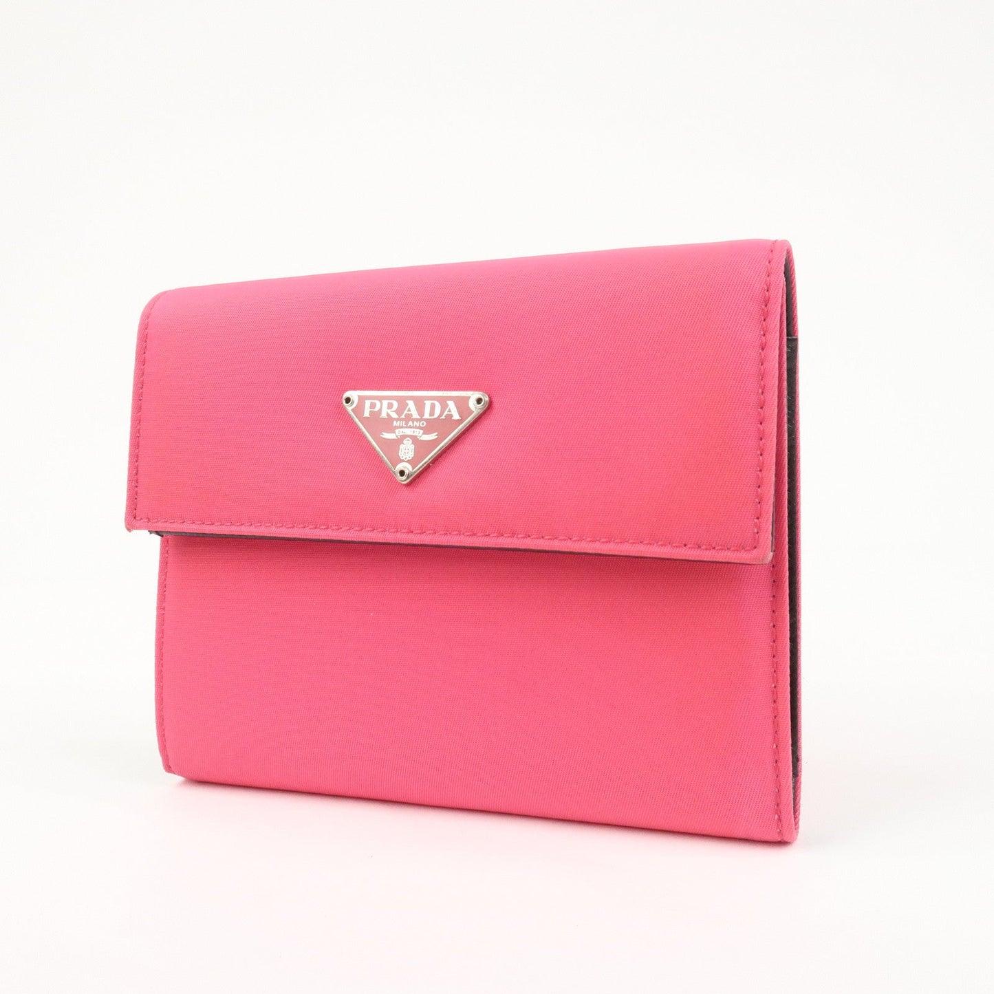 Prada Triangle Logo Tessuto Nylon Mini Compact Wallet Neon Pink【Pre-order】