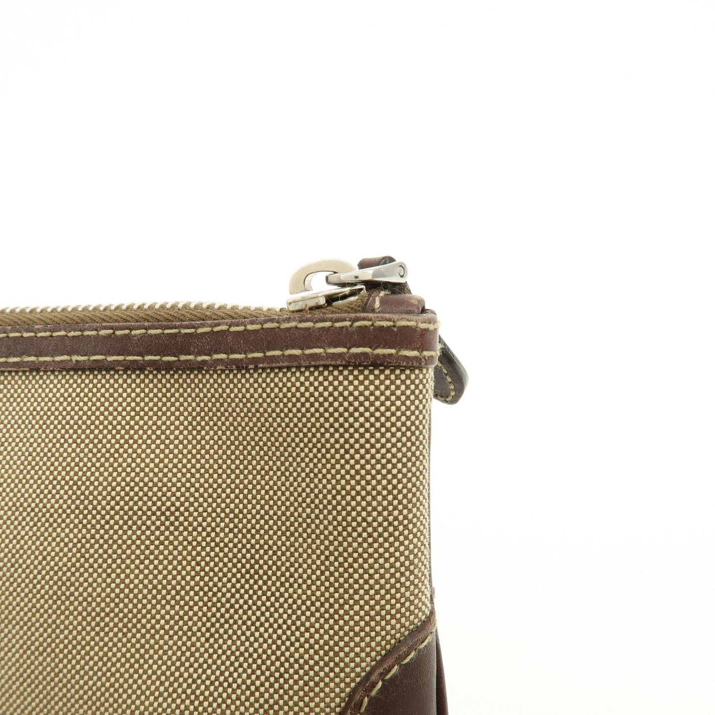 Prada Logo Jacquard Leather Pouch Cosmetic Case Beige Brown【Pre-order】