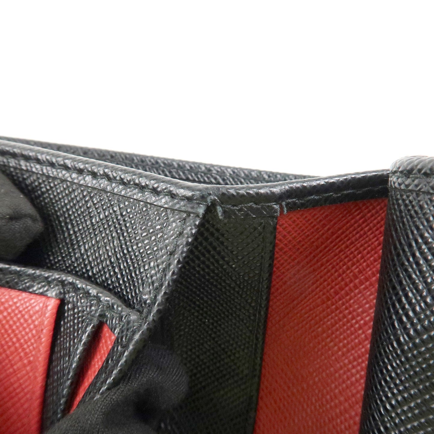 Prada Saffiano Leather Bi-Fold Wallet Black Red Gold 1ML018 Used【Pre-order】