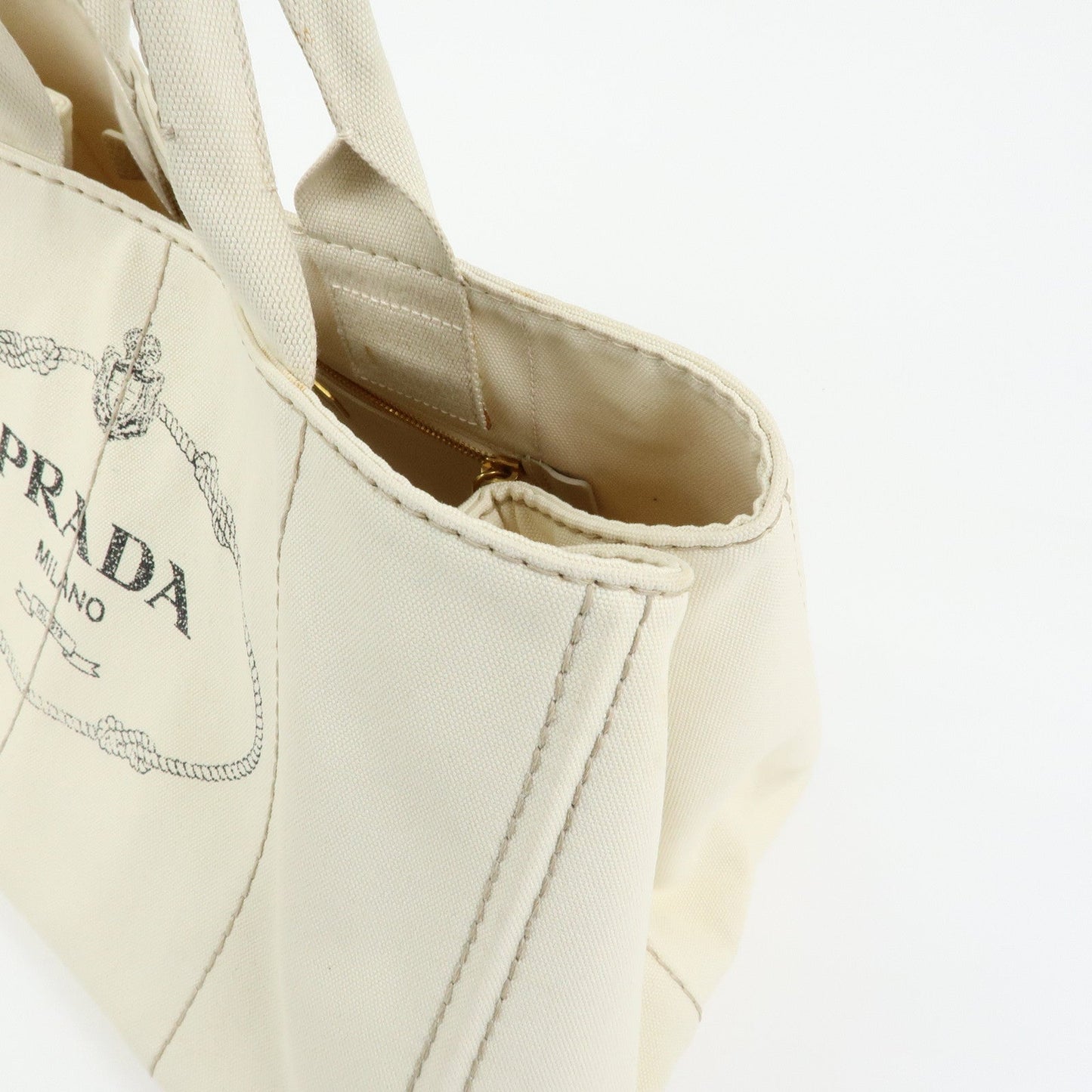 Prada Canapa Large Triangle Logo Tote Hand Bag Ivory BN1872【Pre-order】