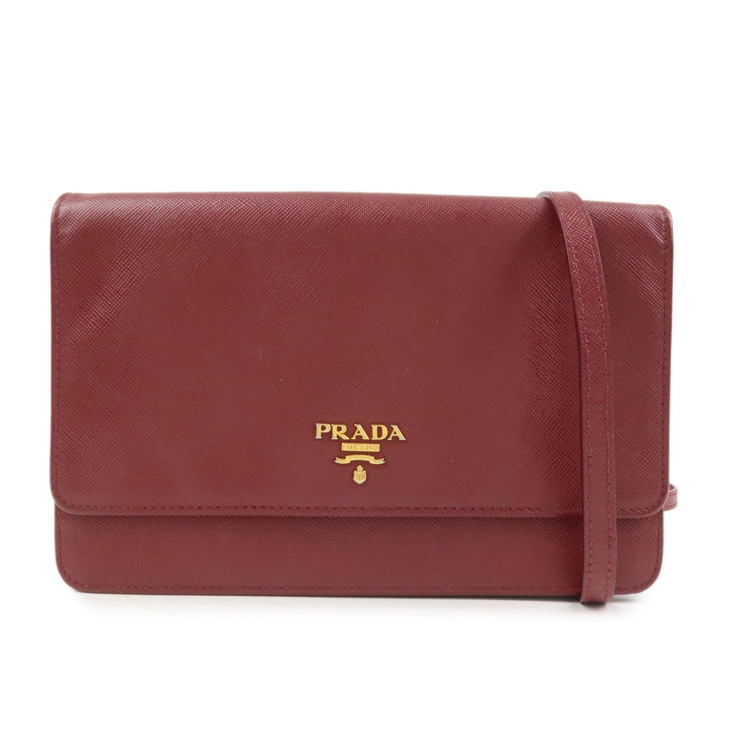 Prada Saffiano Leather Shoulder Wallet Red Gold BT1019【Pre-order】