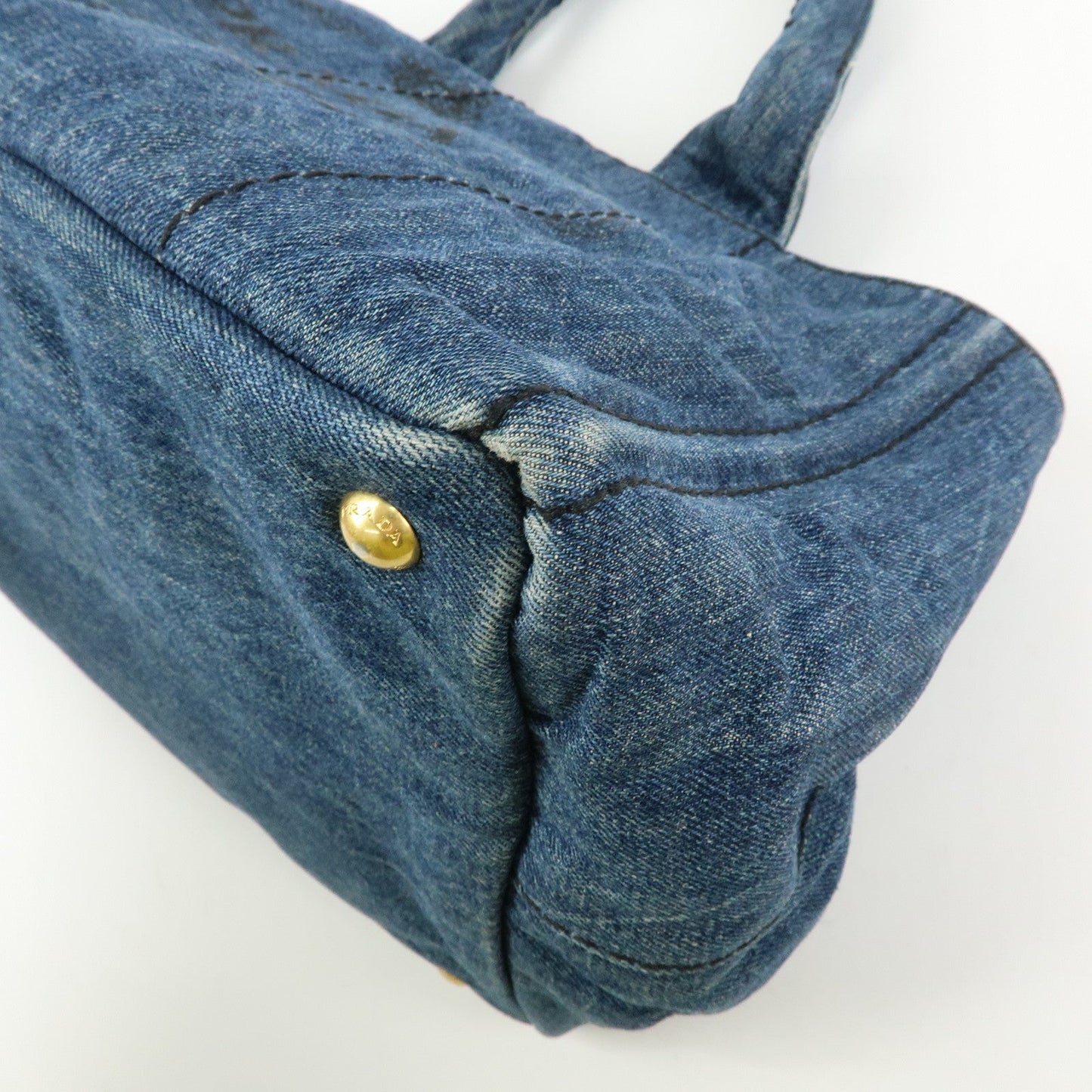 Prada Logo Canapa Canvas Denim Tote Bag Hand Bag Blue B1877B【Pre-order】