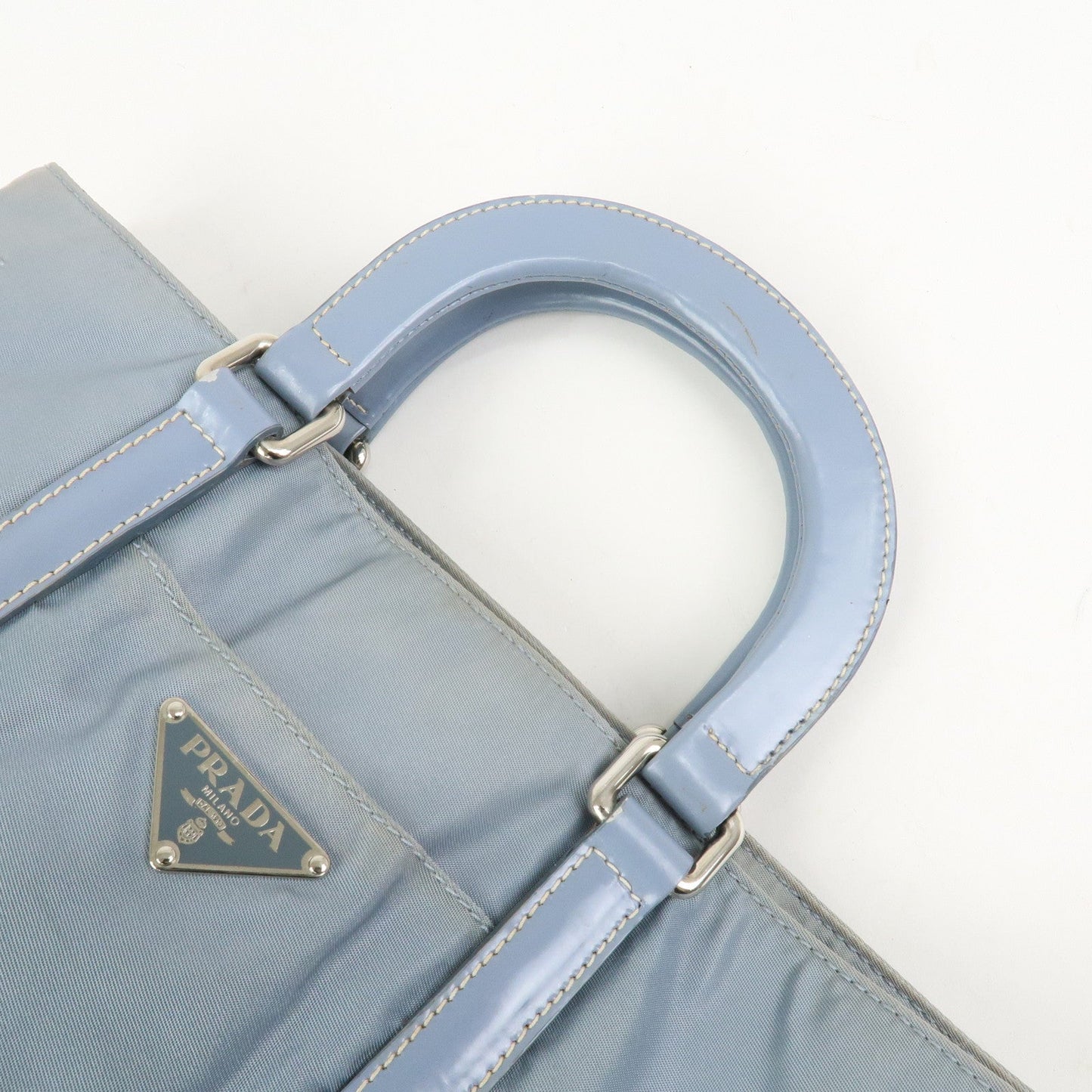 Prada Triangle Logo Nylon Leather Hand Bag Light Blue【Pre-order】
