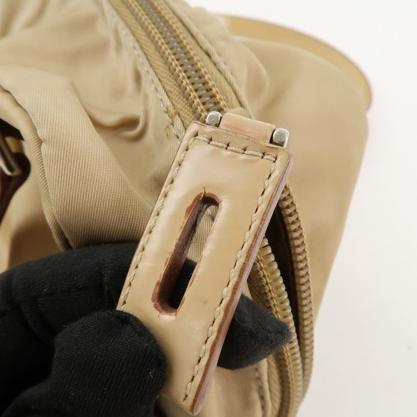 Prada Logo Nylon Patent Leather Mini Boston Bag Beige BR3150【Pre-order】