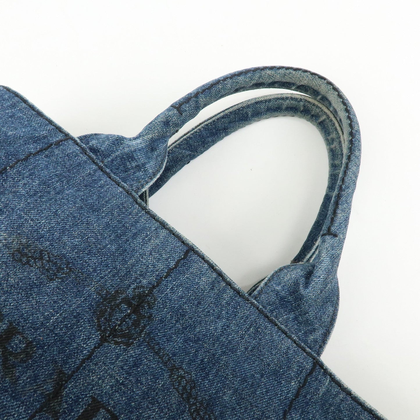 Prada Logo Canapa Canvas Denim Tote Bag Hand Bag Blue B1877B【Pre-order】
