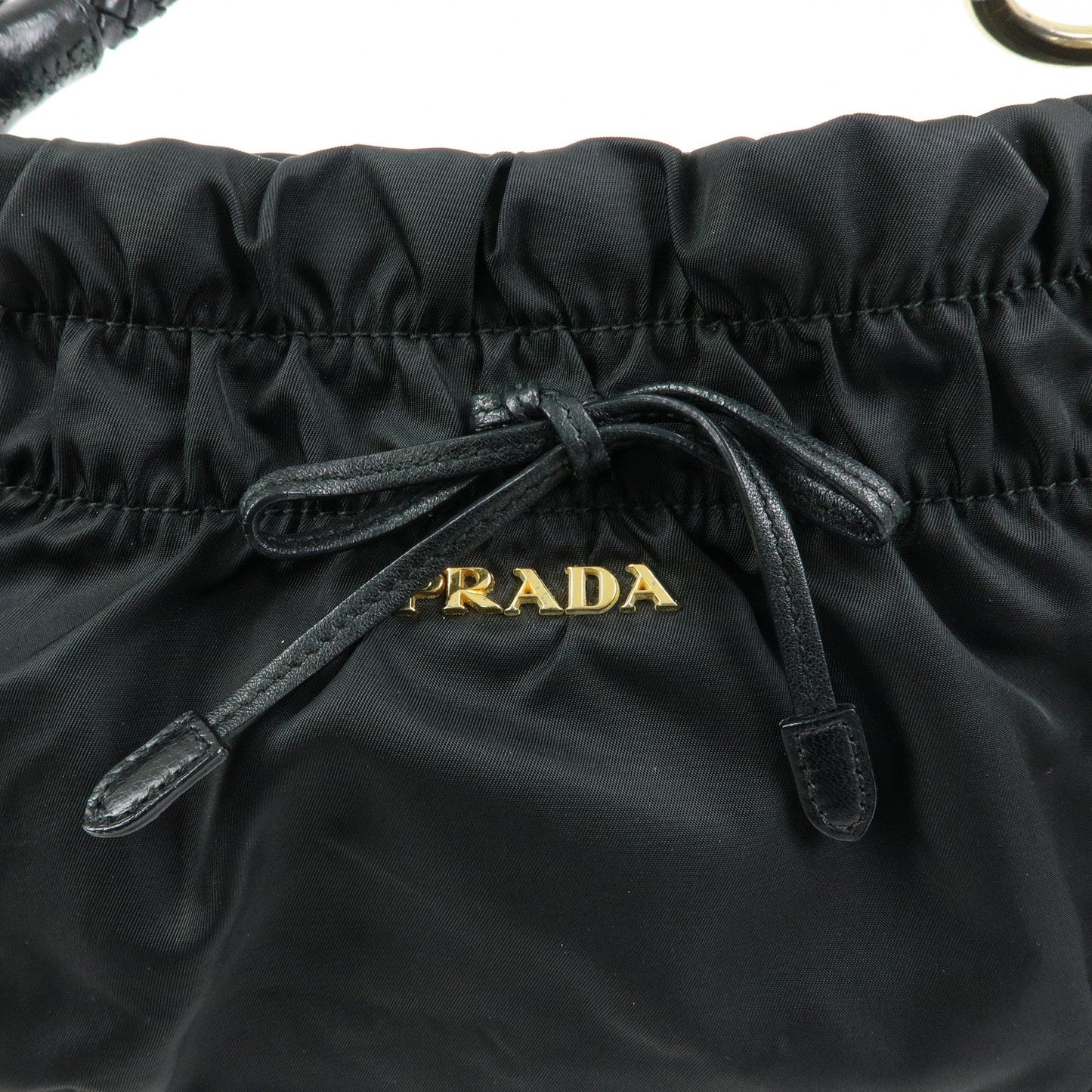 Prada Ribbon Nylon Leather Shoulder Bag Hand Bag Black BR4237【Pre-order】