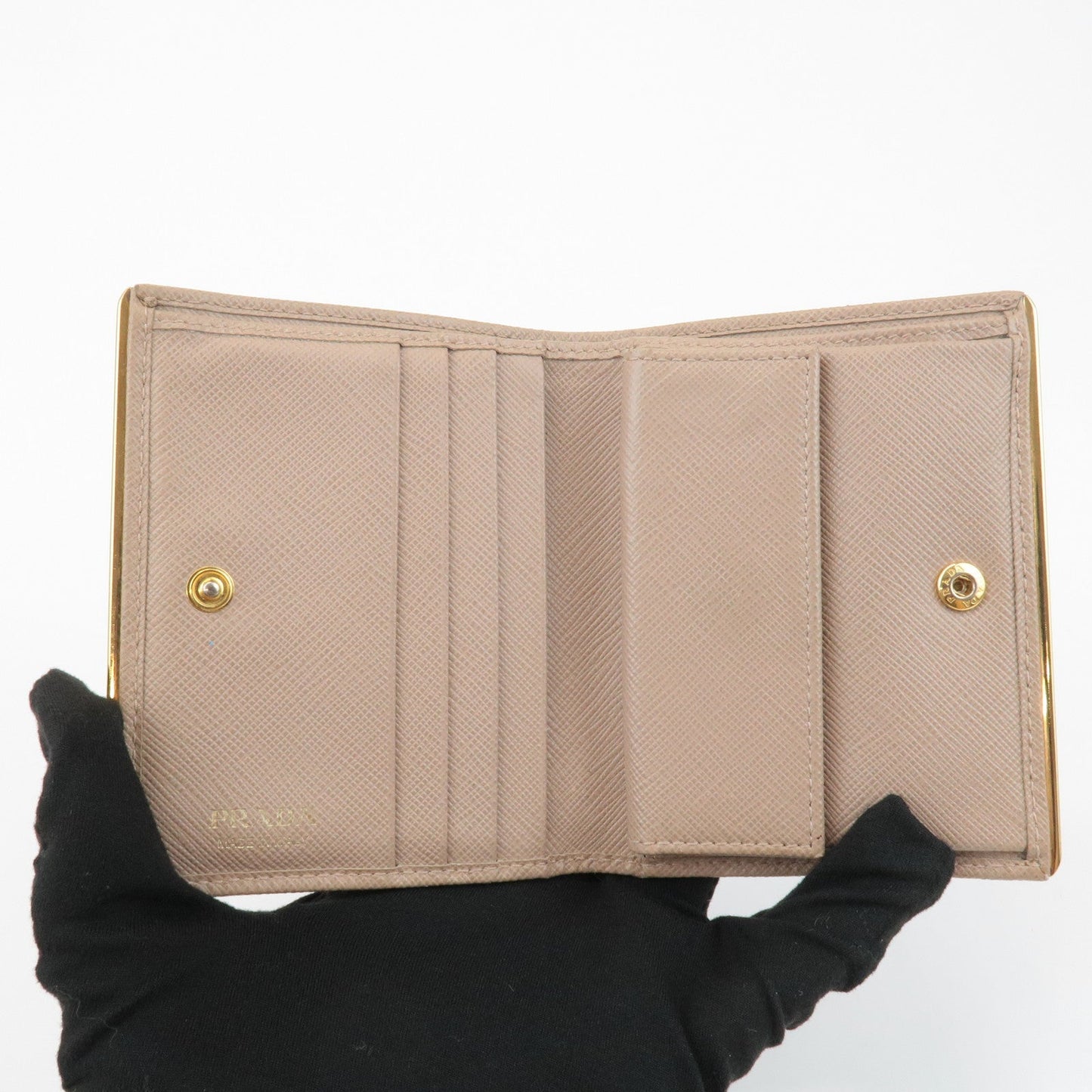 Prada Logo Saffiano Leather Bi-Fold Small Wallet Beige 1MV204 Used【Pre-order】