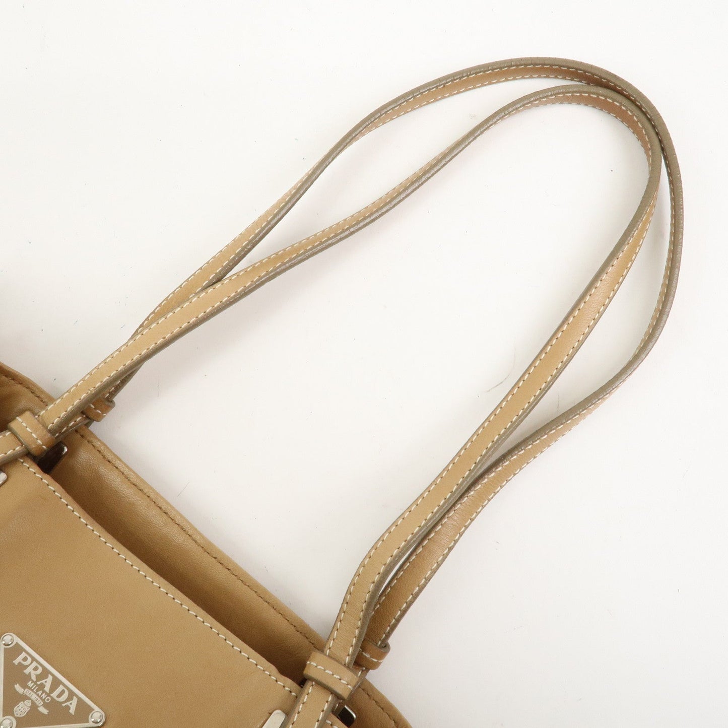 Prada Triangle Logo Lambskin Tote Bag Shoulder Bag Beige BR1566【Pre-order】