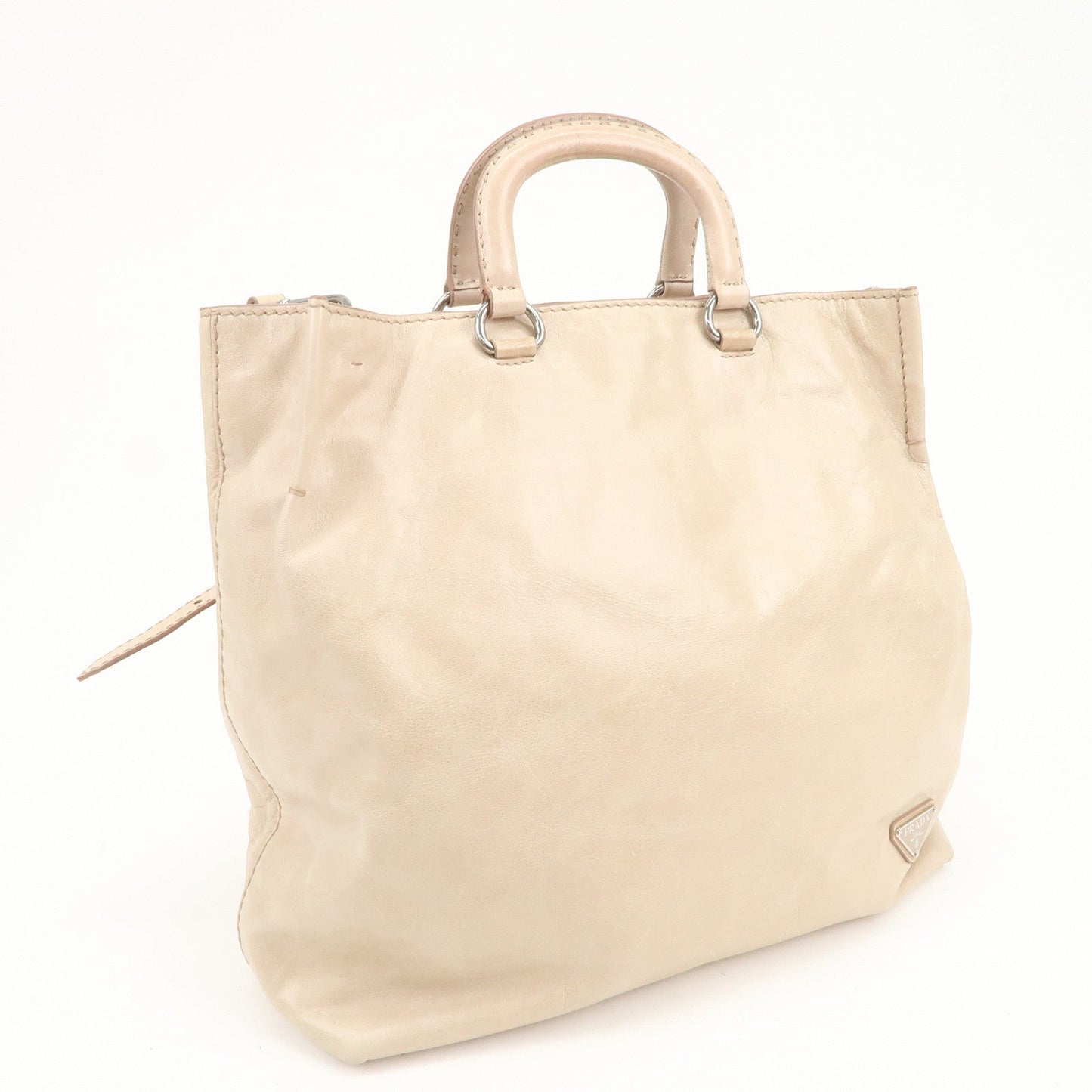 Prada Triangle Logo Leather 2Way Hand Bag Shoulder Bag Beige BR4617【Pre-order】