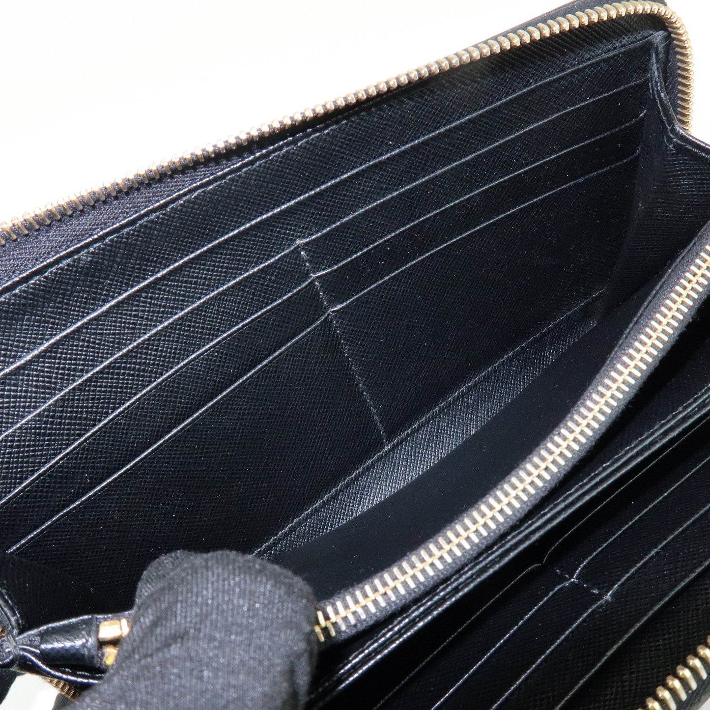 Prada Saffiano Leather Ribbon Round Zippy Wallet Black 1M0506【Pre-order】