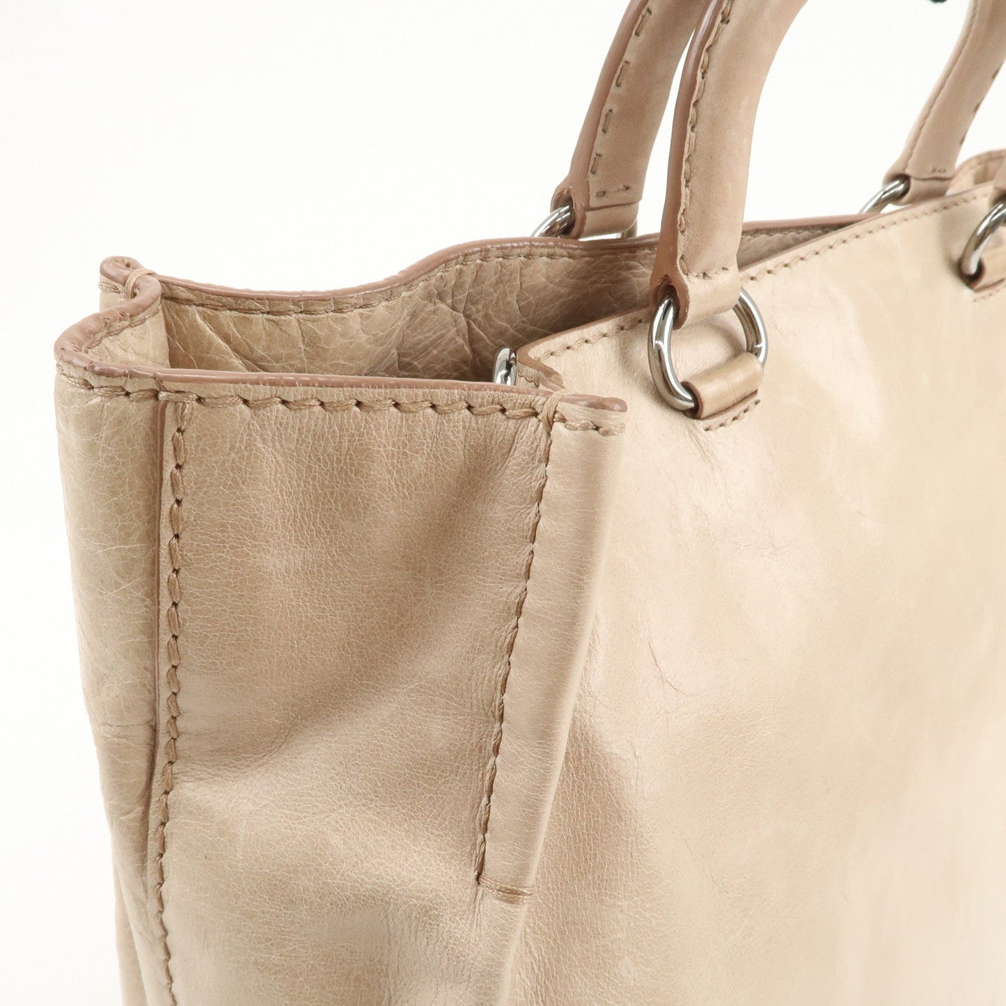 Prada Triangle Logo Leather 2Way Hand Bag Shoulder Bag Beige BR4617【Pre-order】
