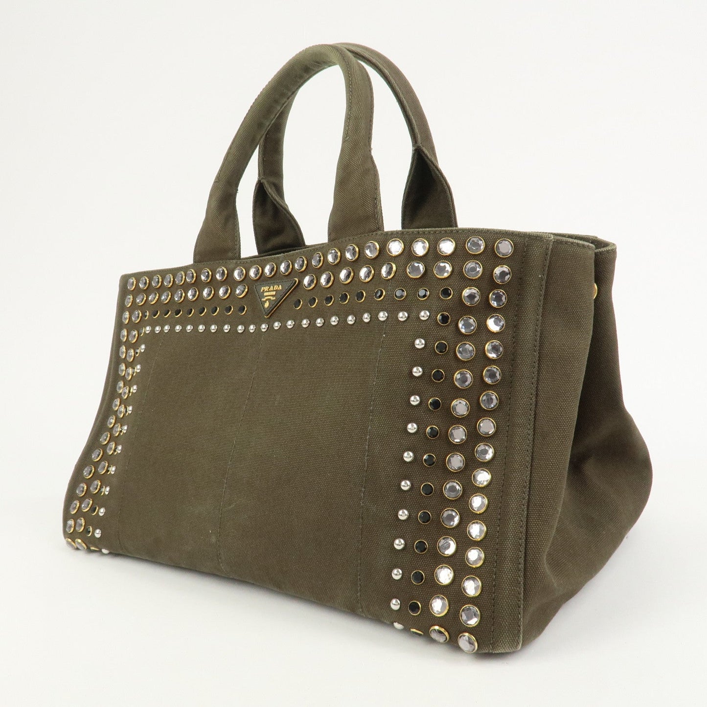 Prada Triangle Logo Canapa Large Tote Hand Bag Bijou Khaki BN1872【Pre-order】