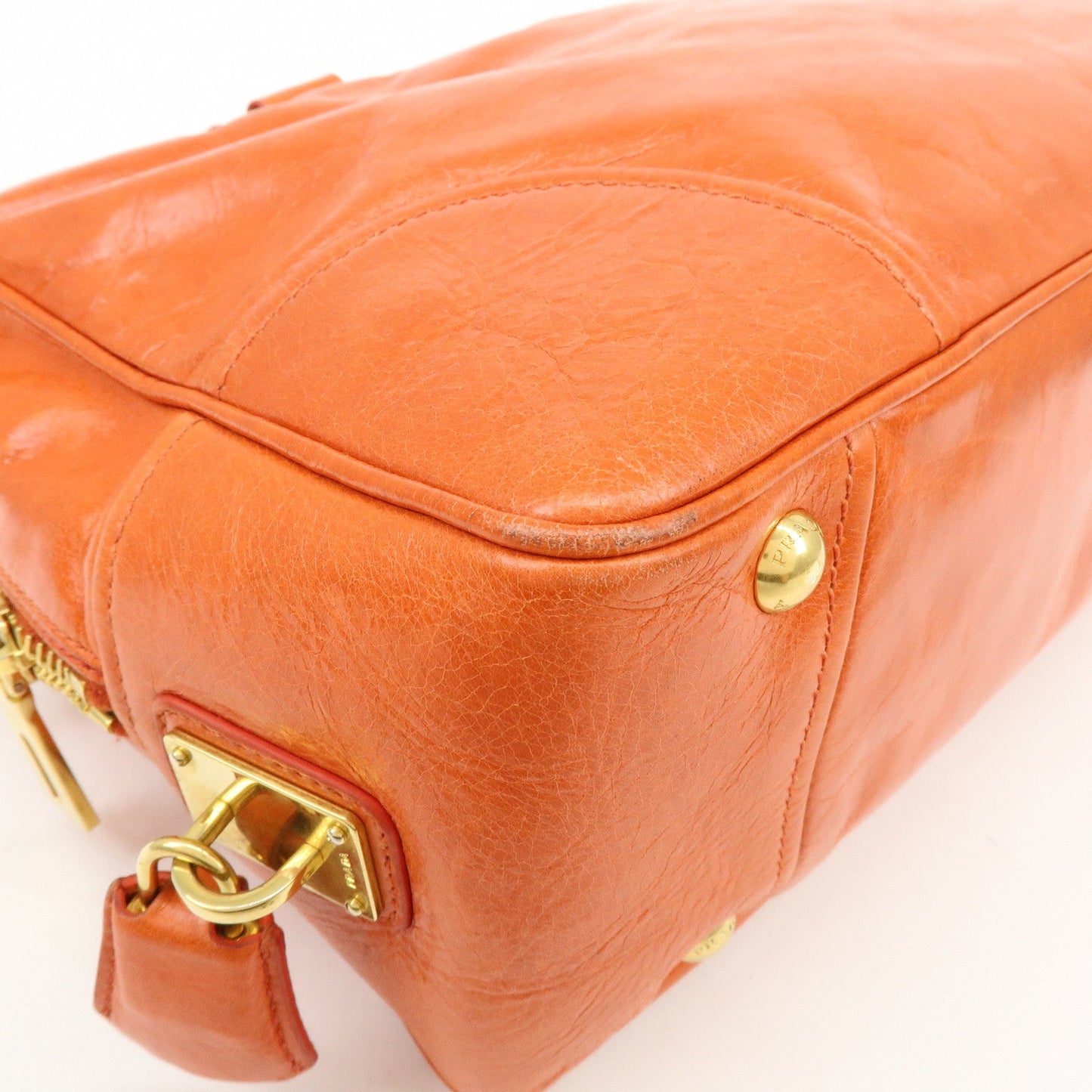 Prada Logo Leather Boston Bag Hand Bag Shoulder Bag Orange BL0821【Pre-order】