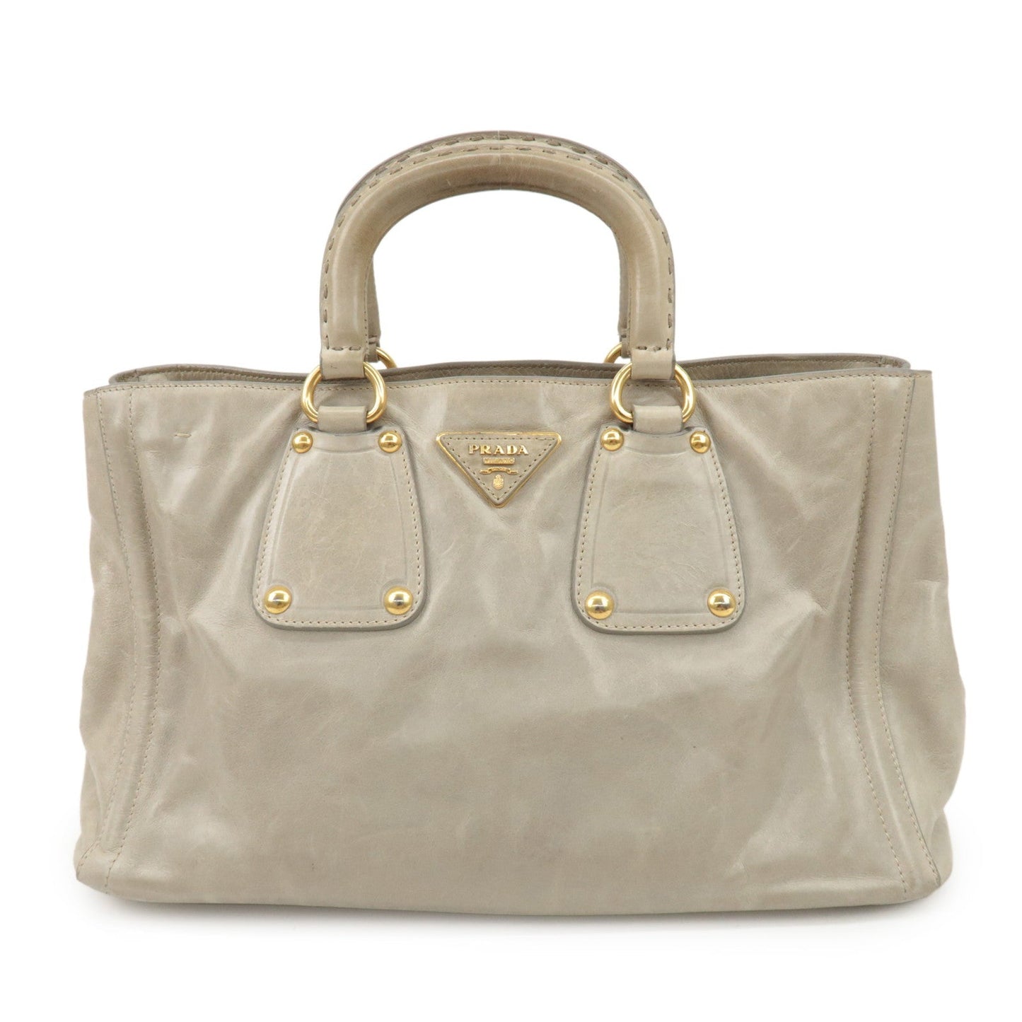 Prada Triangle Logo Leather 2Way Bag Tote Bag Gray BN2104 Used【Pre-order】