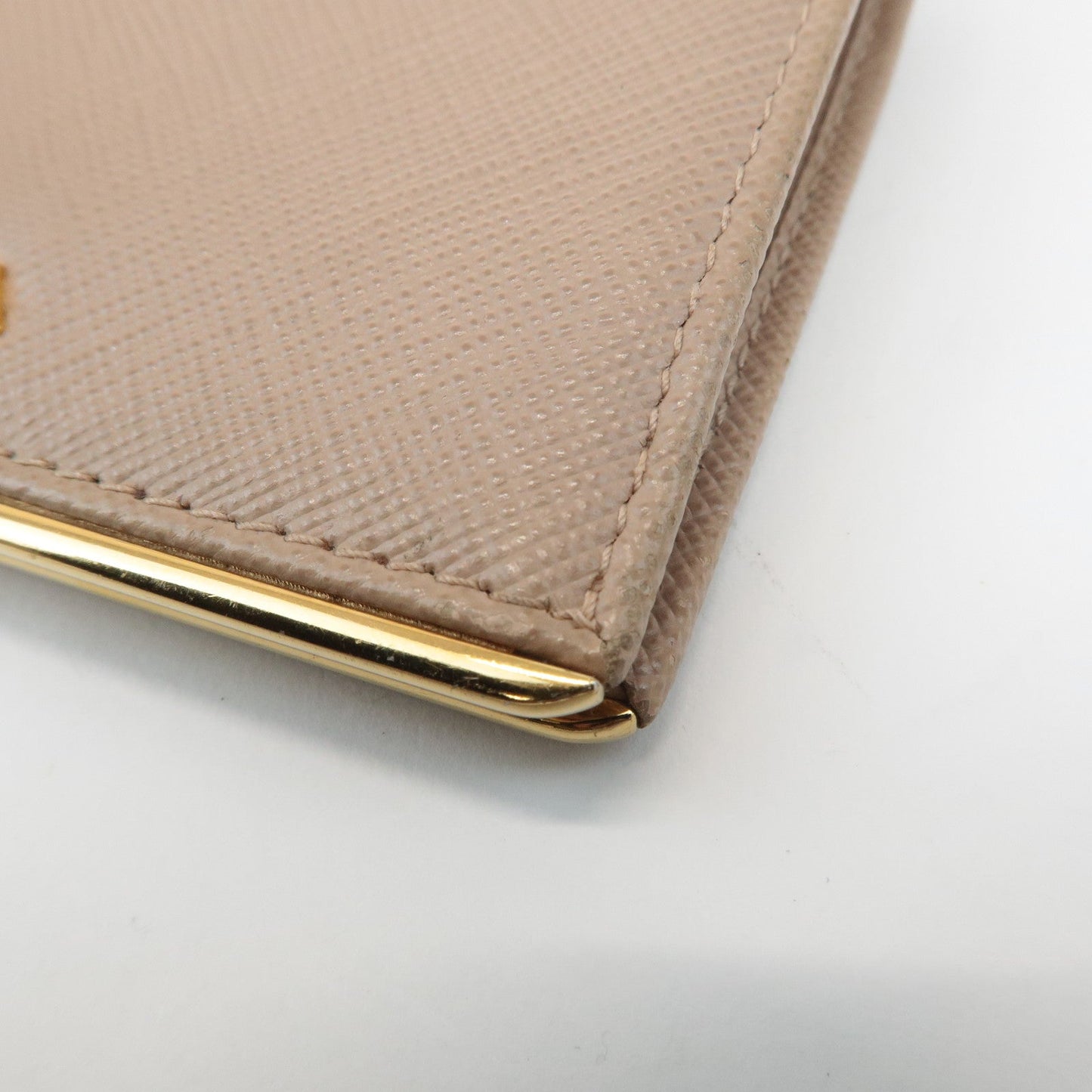 Prada Logo Saffiano Leather Bi-Fold Small Wallet Beige 1MV204 Used【Pre-order】