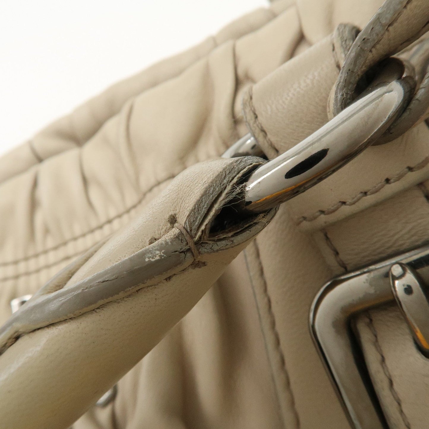 Prada Logo Leather Gathered 2Way Hand Bag Beige BN1336【Pre-order】