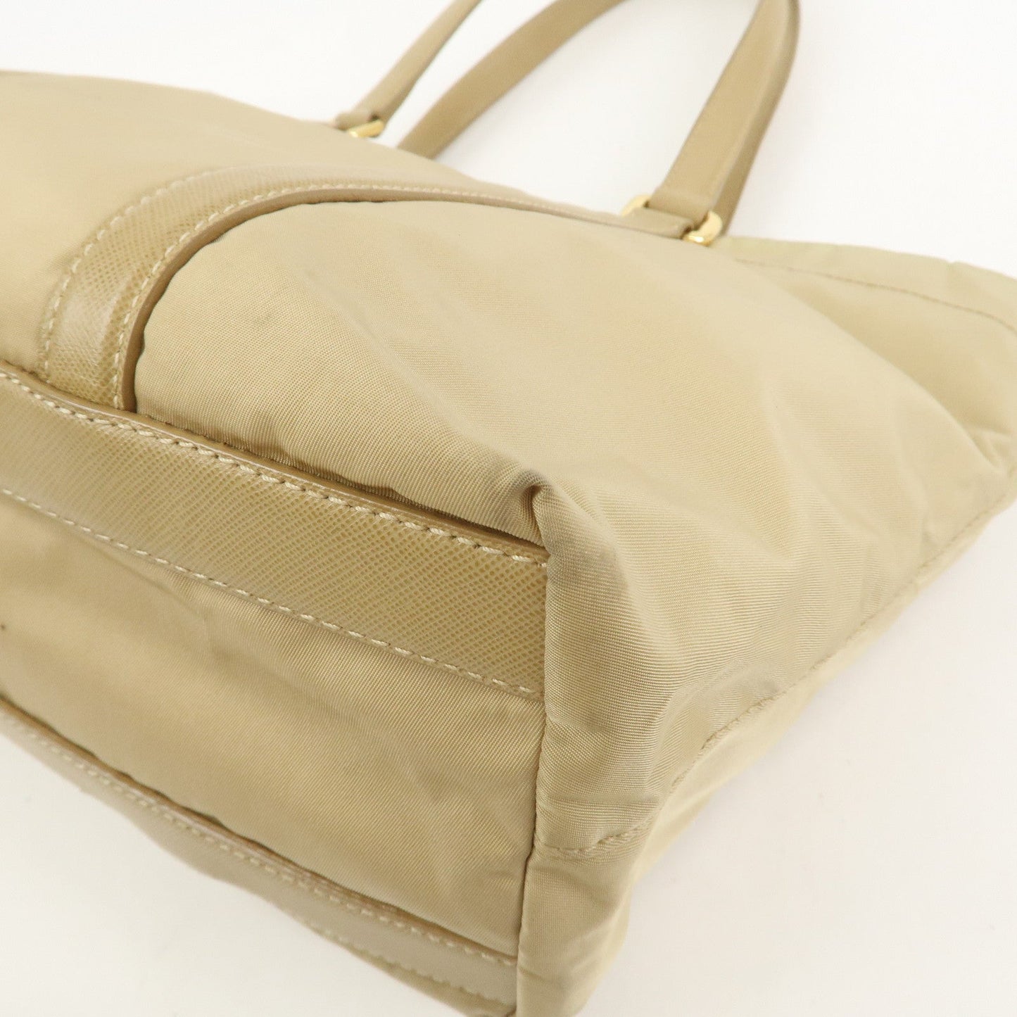 Prada Triangle Logo Nylon Saffiano Leather Tote Bag Beige BR2311【Pre-order】