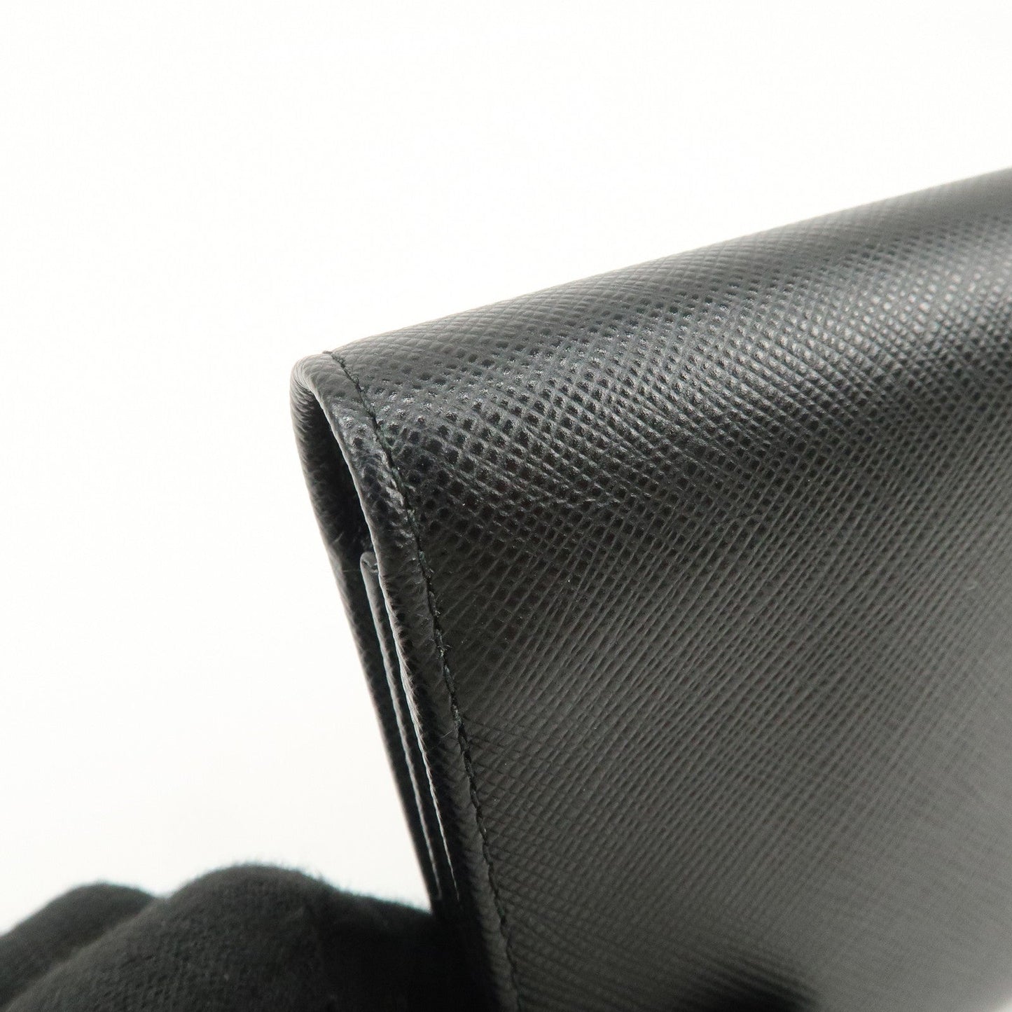 Prada Leather Ribbon Tri-fold Wallet Black 1MH840 Used【Pre-order】