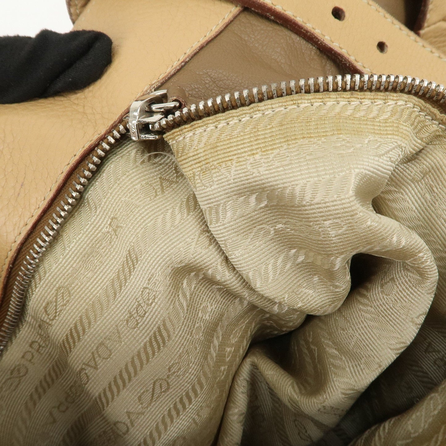Prada Triangle Logo Leather Shoulder Bag Hand Bag Beige【Pre-order】