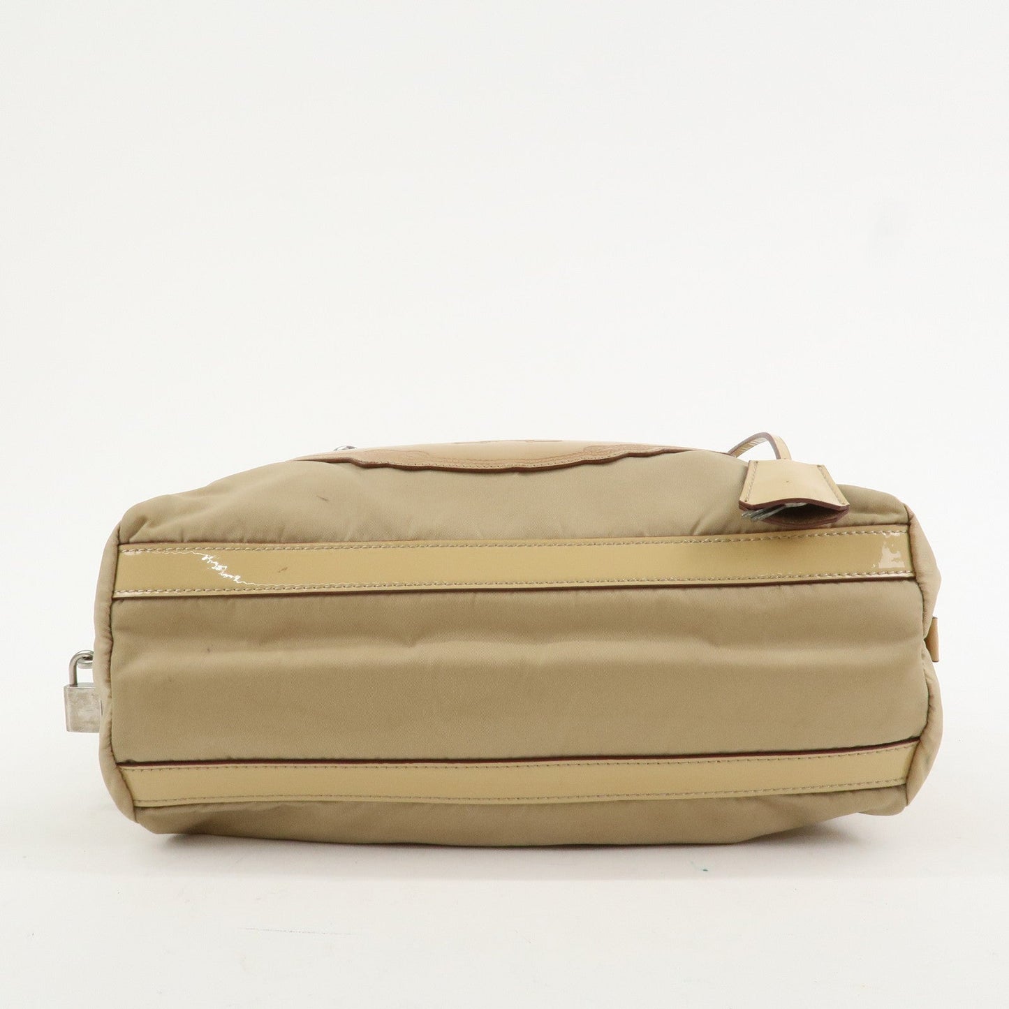 Prada Logo Nylon Patent Leather Mini Boston Bag Beige BR3150【Pre-order】