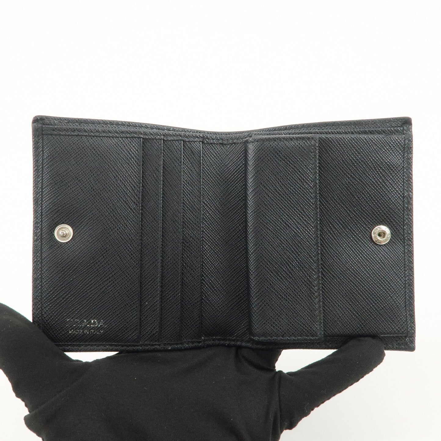 Prada Triangle Logo Saffiano Leather Bi-Fold Compact Wallet Black【Pre-order】