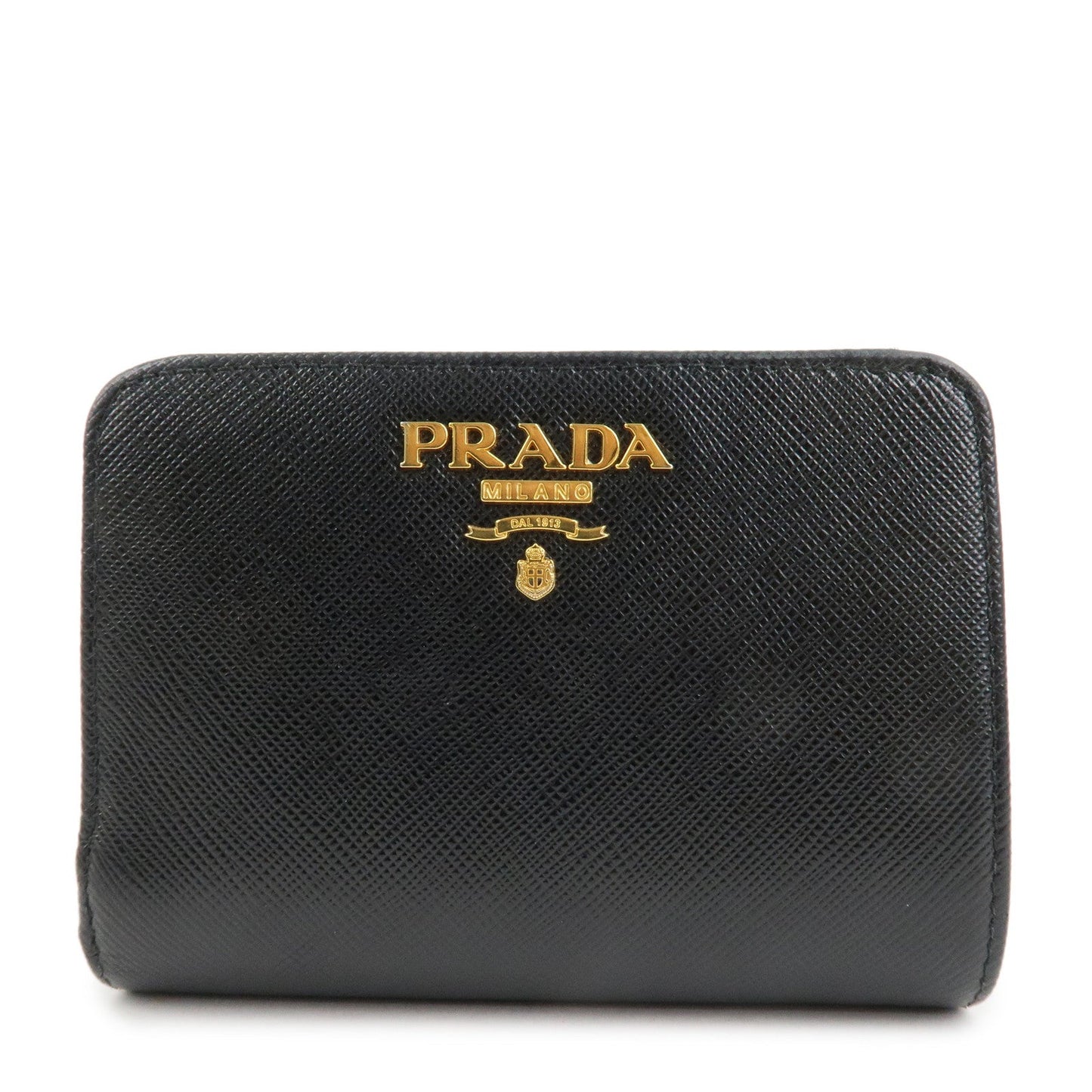 Prada Saffiano Leather Bi-Fold Wallet Black Red Gold 1ML018 Used【Pre-order】