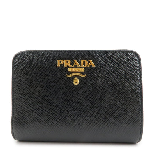 Prada Saffiano Leather Bi-Fold Wallet Black Red Gold 1ML018 Used【Pre-order】