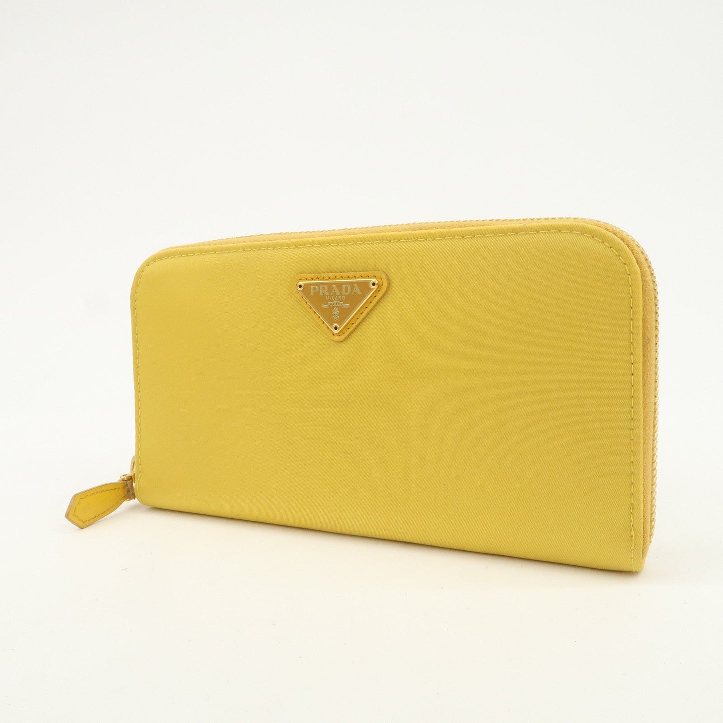 Prada Triangle Logo Nylon Leather Round Zippy Long Wallet Yellow【Pre-order】