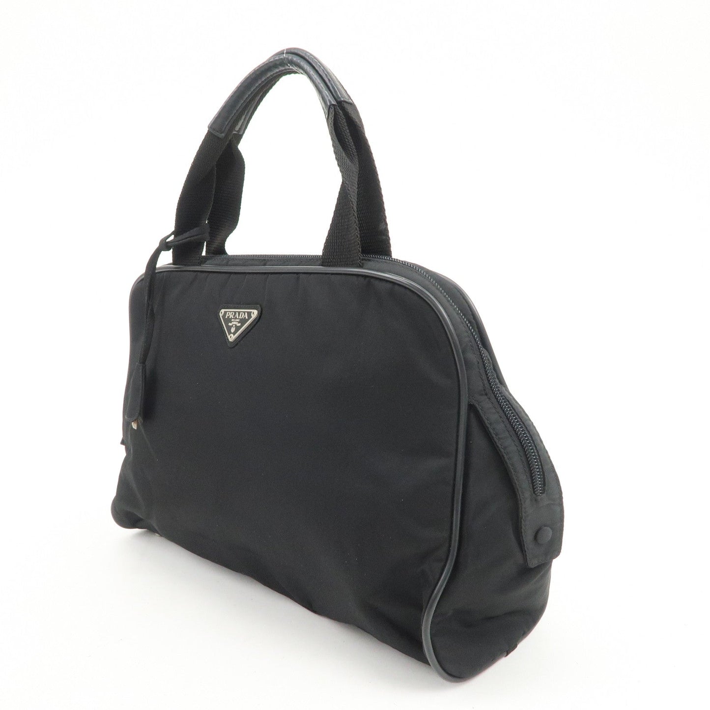Prada Triangle Logo Nylon Leather Hand Bag Boston Bag Black【Pre-order】