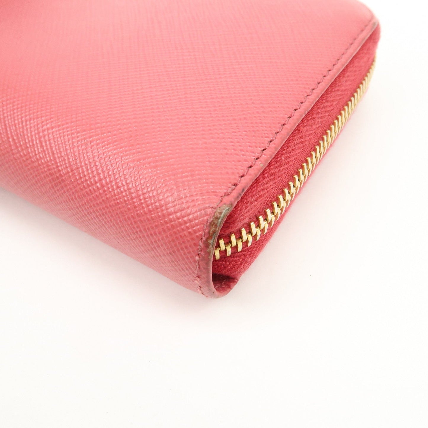 Prada Logo Saffiano Leather Round Zippy Long Wallet Pink 1M0506【Pre-order】
