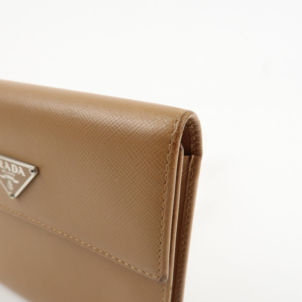Prada Triangle Logo Saffiano Leather Trifold Wallet Brown Used【Pre-order】