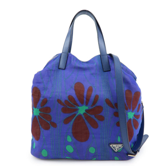 Prada Triangle Logo Linen Leather 2Way Bag Flower Motif Blue BR4696【Pre-order】