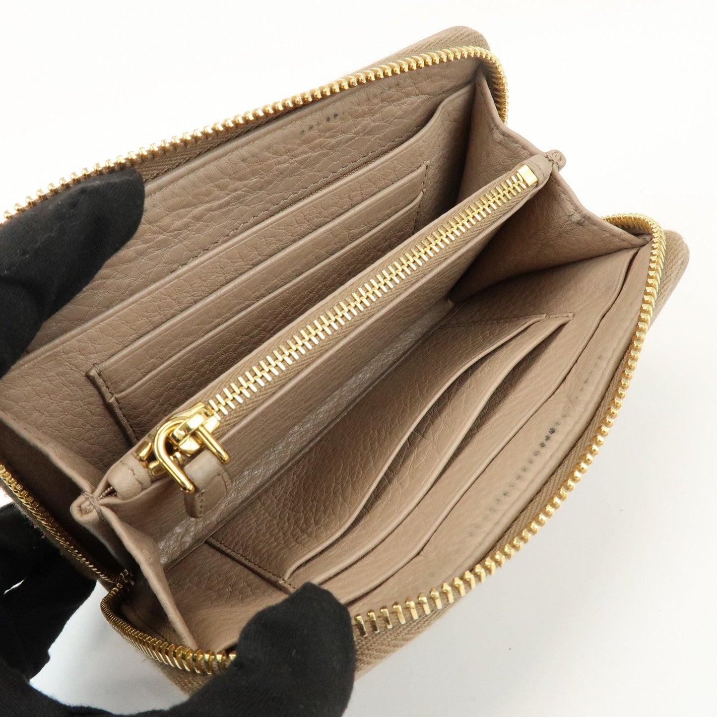 Prada Calf Leather Compact Round Zippy Wallet Beige Gold【Pre-order】