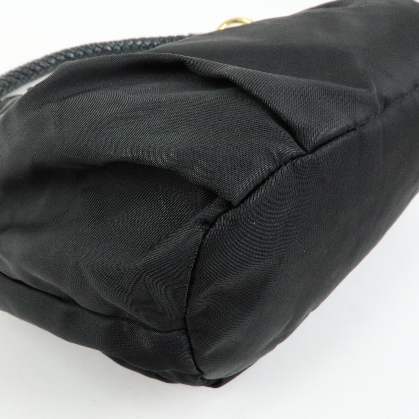 Prada Ribbon Nylon Leather Shoulder Bag Hand Bag Black BR4237【Pre-order】