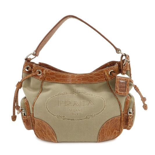 Prada Logo Jacquard Canvas Embossed Leather Shoulder Bag【Pre-order】