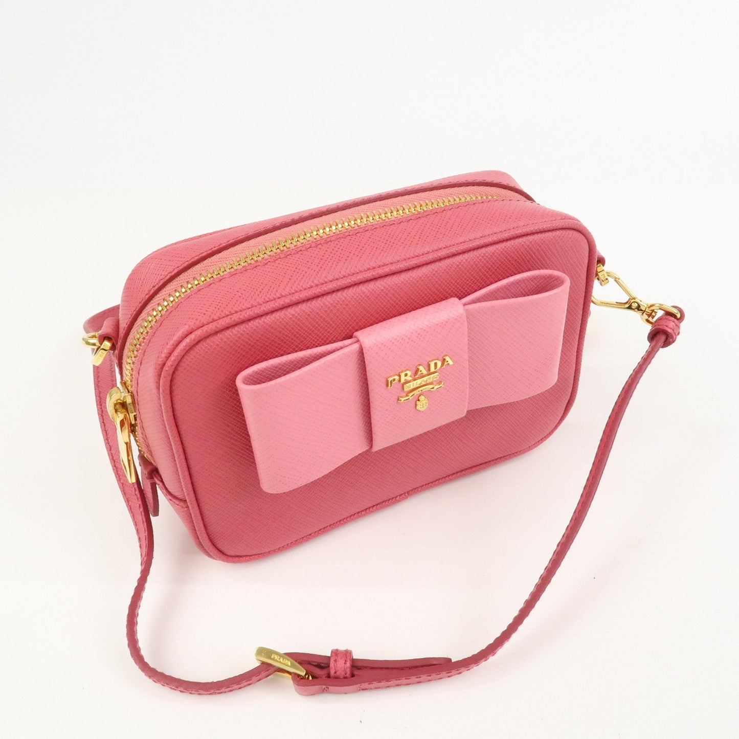 Prada Saffiano Leather Ribbon Mini Camera Shoulder Bag Pink 1N1674【Pre-order】