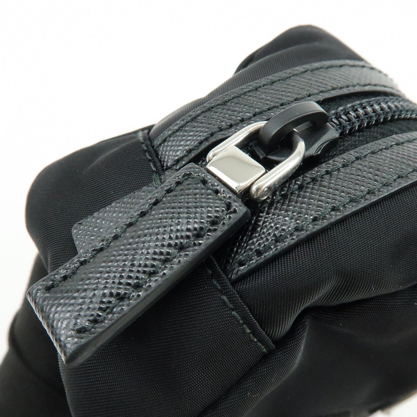 Prada Triangle Logo Nylon Saffiano Leather Pouch Black【Pre-order】