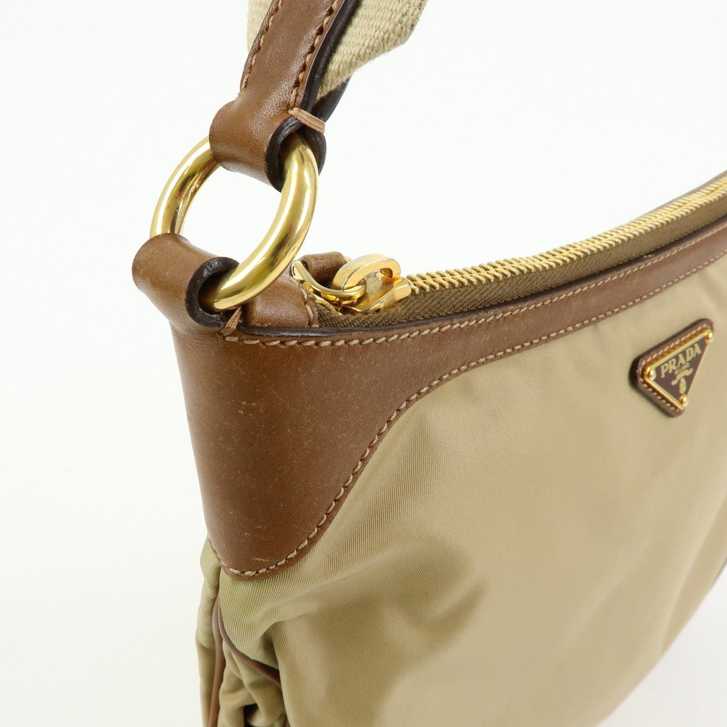 Prada Triangle Logo Nylon Leather Shoulder Bag Crossbody Bag Beige【Pre-order】