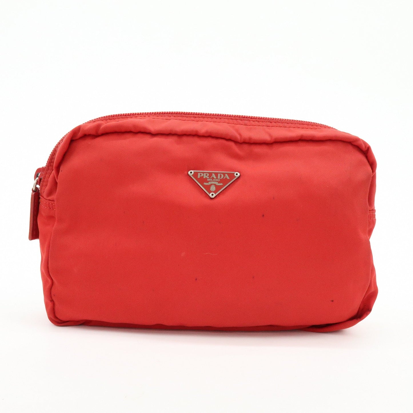 Prada Triangle Logo Set of 2 Nylon Pouch Cosmetic Pouch Red Khaki【Pre-order】