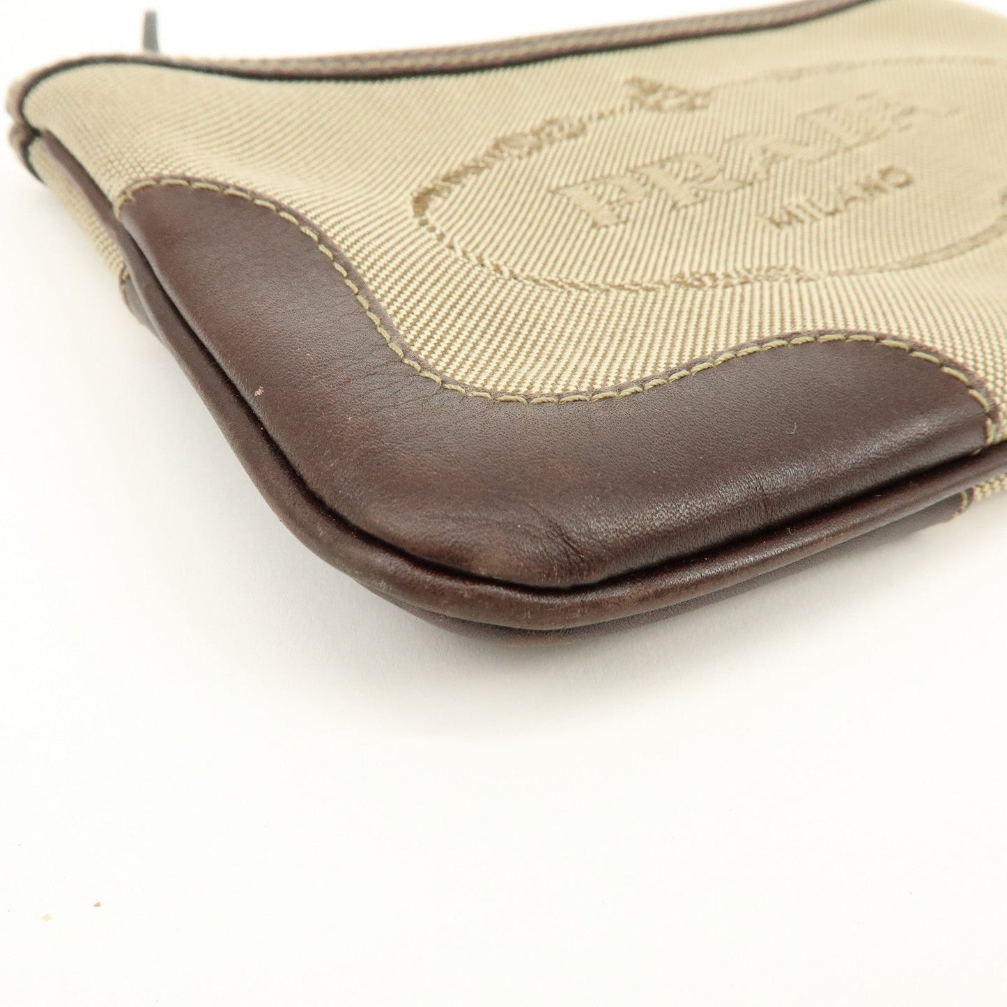 Prada Logo Jacquard Leather Pouch Cosmetic Case Beige Brown【Pre-order】