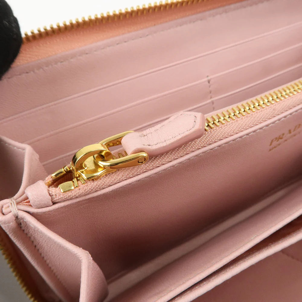 Prada Leather Gather Round Zippy Wallet Gold Hardware Pink【Pre-order】
