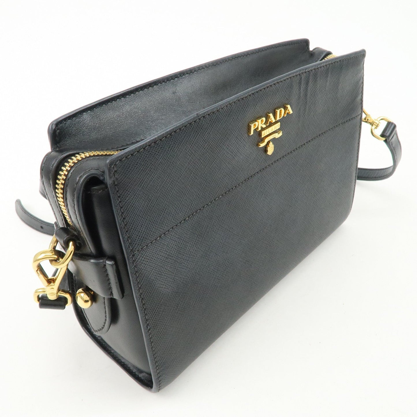 Prada Logo Saffiano Leather Shoulder Bag Gold HDW Black【Pre-order】