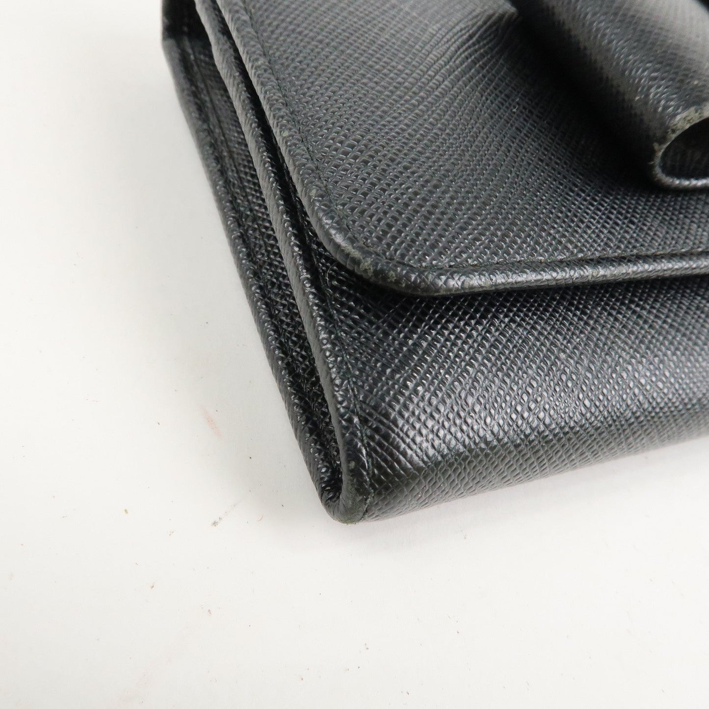 Prada Saffiano Leather Flap Bi-Fold Long Wallet Black Gold 1MH132 Used【Pre-order】