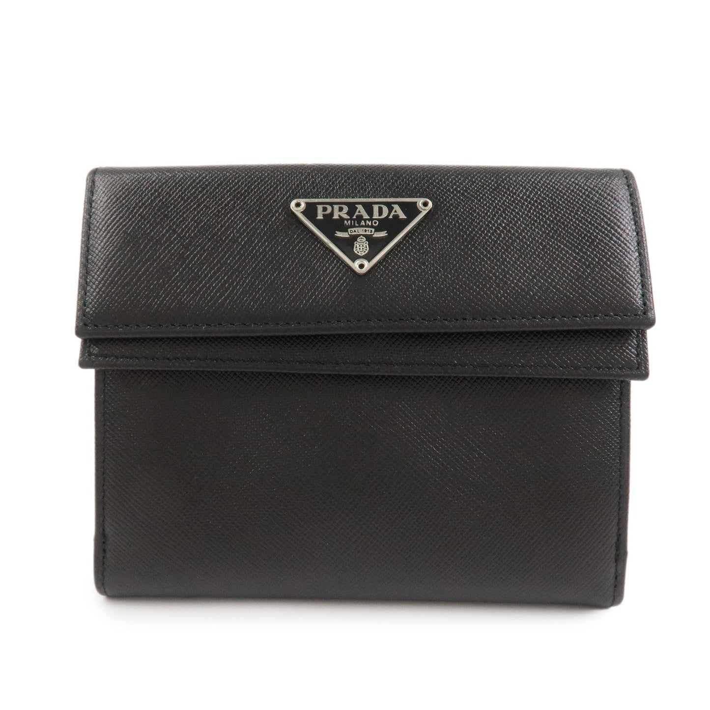 Prada Triangle Logo Saffiano Leather Compact Wallet Black M53X【Pre-order】