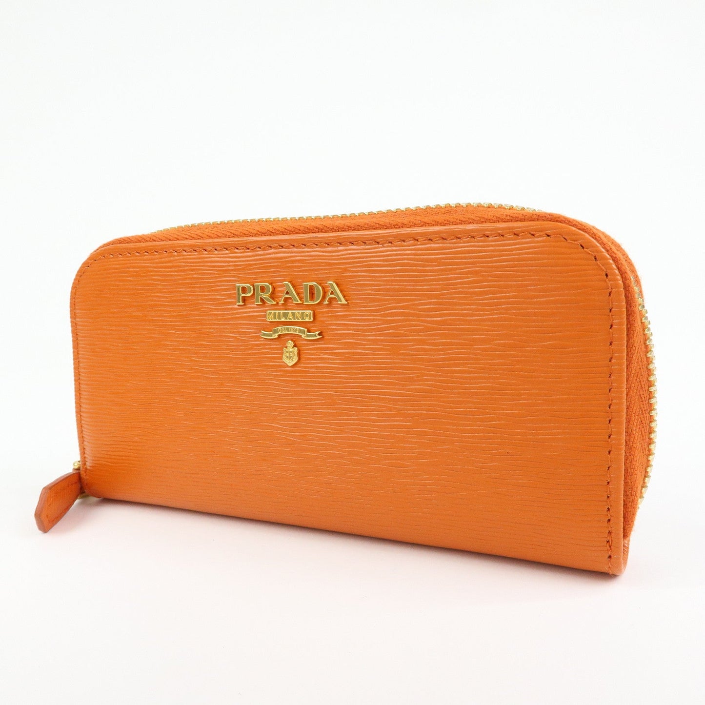 Prada Saffiano Leather Round Zippy 6 Rings Key Case Orange 1PG604【Pre-order】