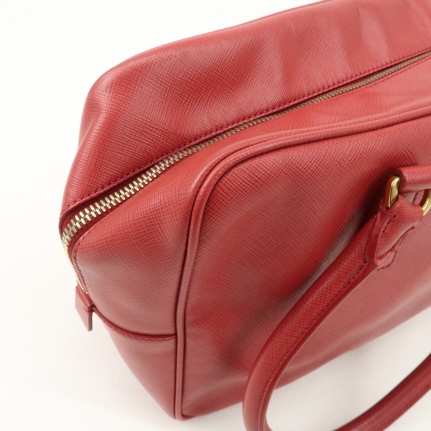 Prada Triangle Logo Saffiano Leather Boston Bag Hand Bag Red BL0095 Used【Pre-order】