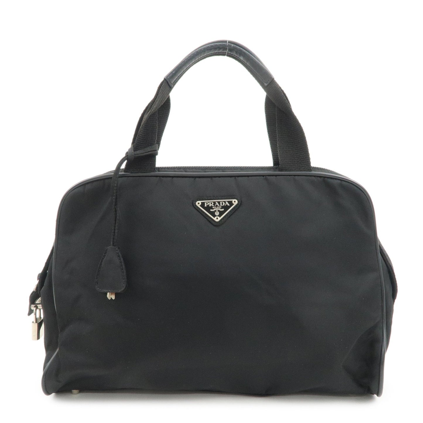 Prada Triangle Logo Nylon Leather Hand Bag Boston Bag Black【Pre-order】