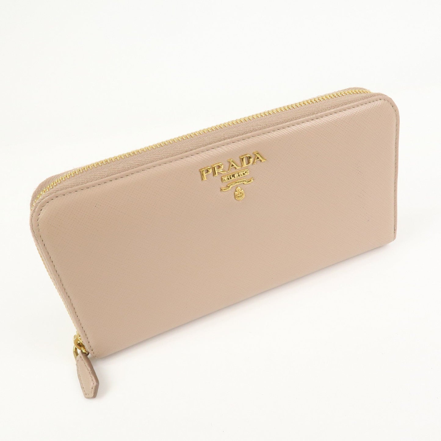 Prada Logo Saffiano Leather Round Zippy Long Wallet Beige 1ML506【Pre-order】