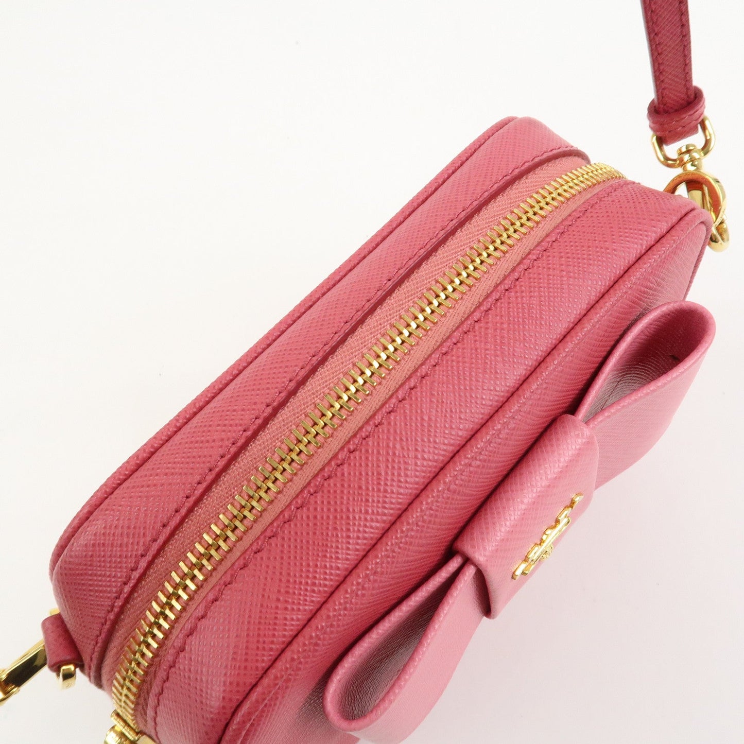 Prada Saffiano Leather Ribbon Mini Camera Shoulder Bag Pink 1N1674【Pre-order】
